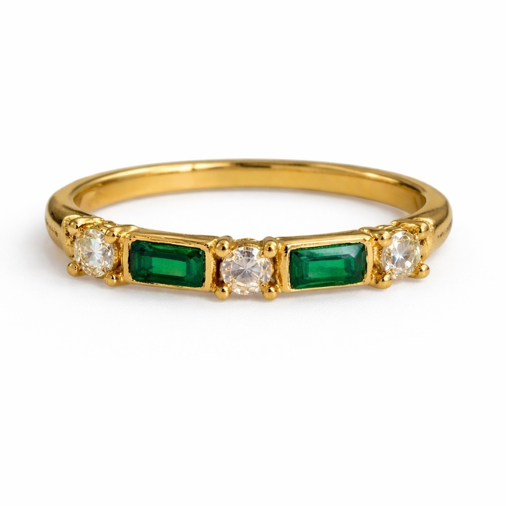 Gold Emerald & White Stone Stackable Ring
